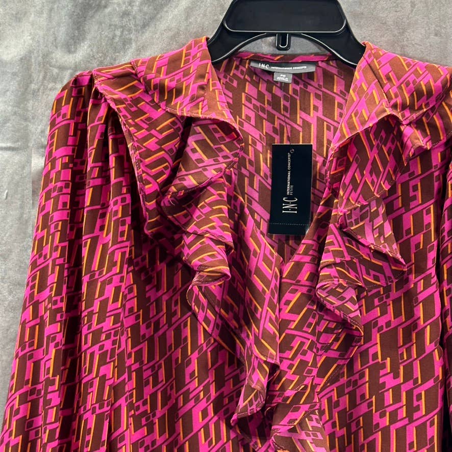 INC INTERNATIONAL CONCEPTS Women's Petite Keeva Mini Printed Ruffled Top SZ P/M