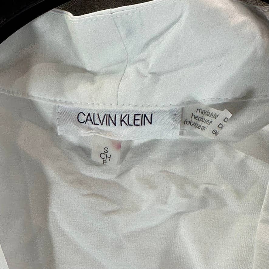 CALVIN KLEIN Women's Soft White V-Neck Tie Elbow Sleeve Top SZ S