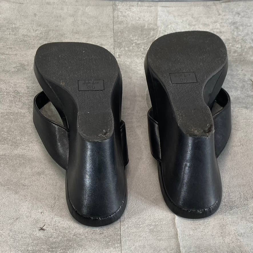 STYLE & CO Women's Black Chicklet Wedge Thong Round-Toe Platform Sandals SZ 11