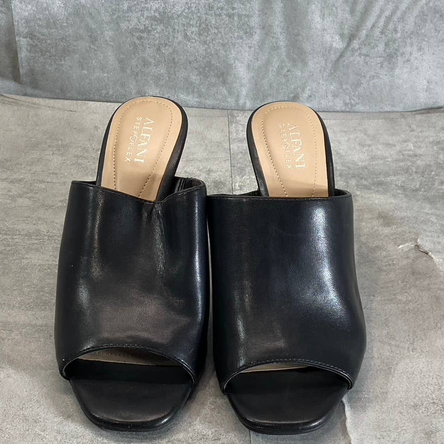 ALFANI STEP N' FLEX Women's Black Smooth Magnolea Wood-Heel Dress Sandals SZ 9