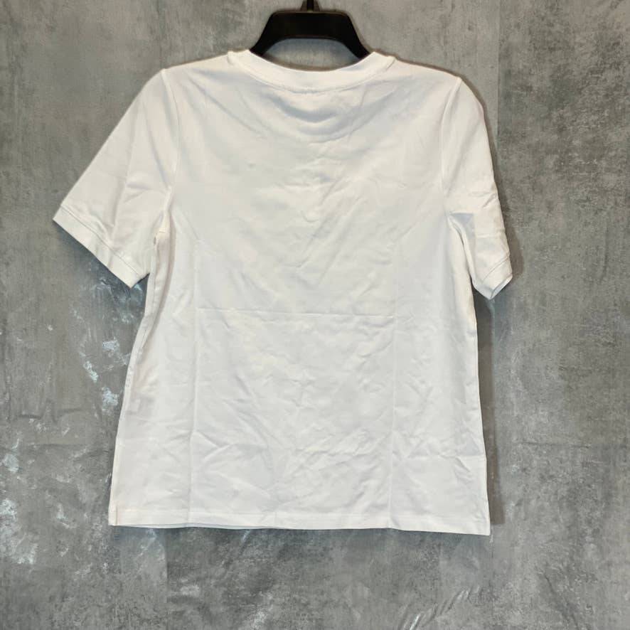 CHARTER CLUB Women's Bright White Bead-Embellished Crewneck Short Sleeve Top SZ S