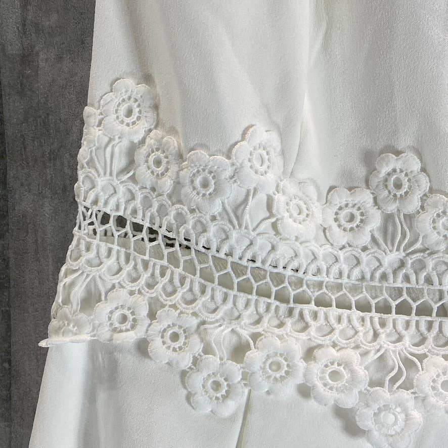 B. DARLIN Juniors' Day White Lace-Trim Waist High-Neck Fit & Flare Dress SZ13/14