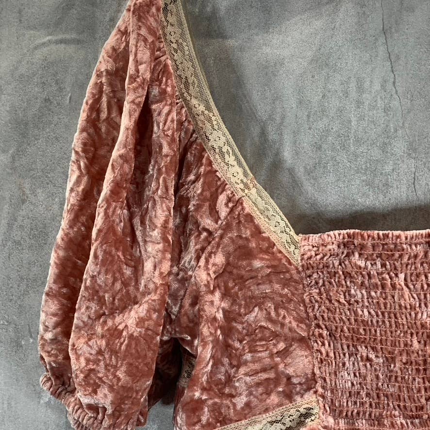 FREE PEOPLE Women's Mauve Yours Truly Twist-Front V-Neck Velvet Peplum Top SZ M