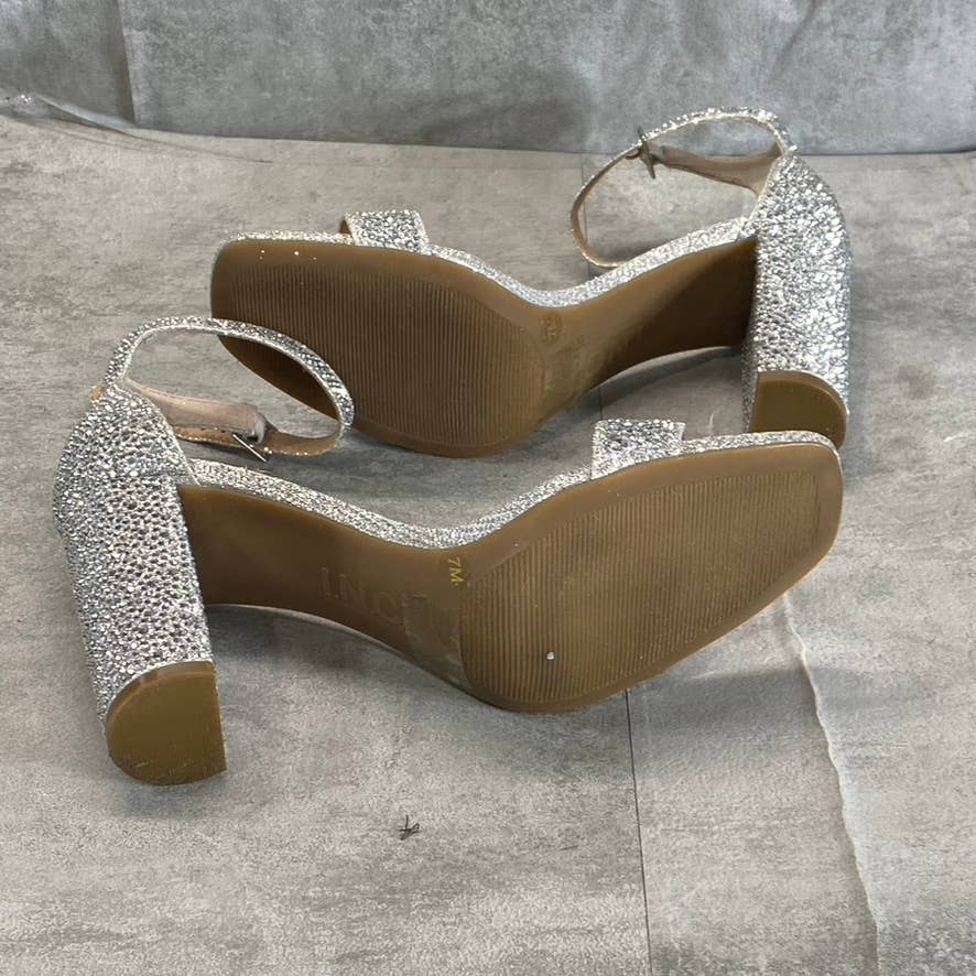 INC INTERNATIONAL CONCEPTS Women's Silver Bling Lexini Two-Piece Sandals SZ 7