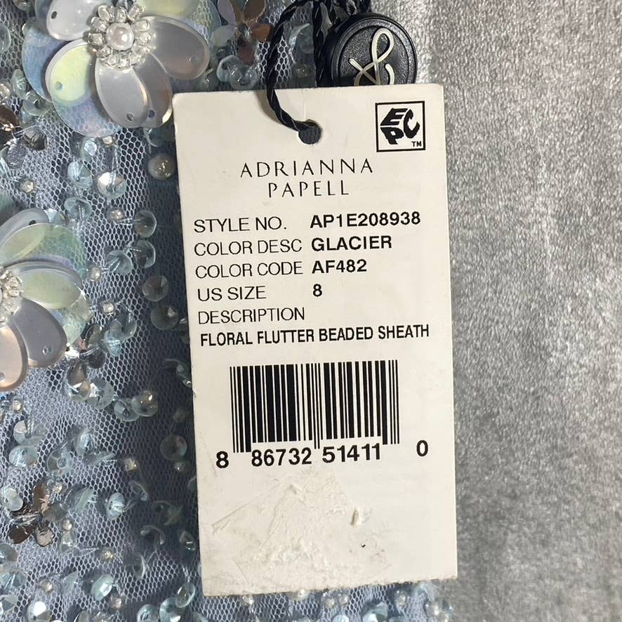ADRIANNA PAPELL Women's Glacier Sequin Beaded V-Neck Flutter-Sleeve Dress SZ8