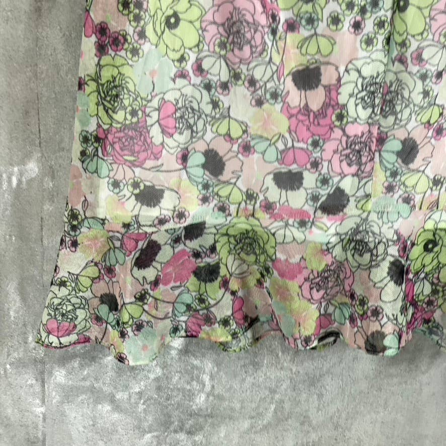 BCBGENERATION Women's Garden Printed Scoop-Neck Ruched Mesh Mini Dress SZ 14
