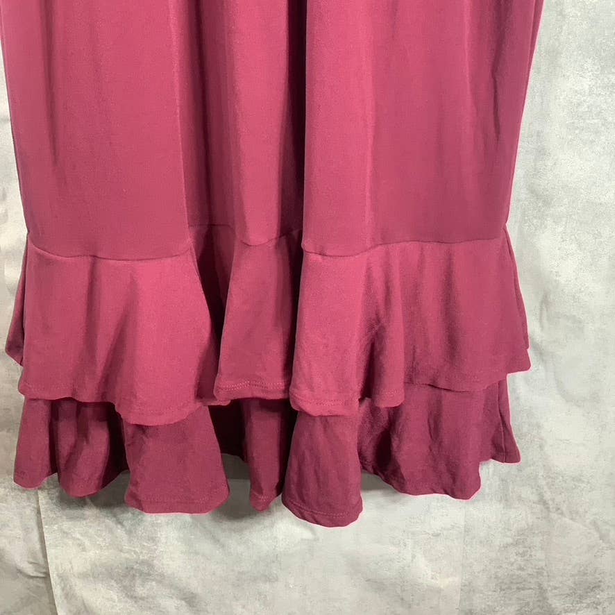 NY COLLECTION Women's Deep Burgundy Ruffle Faux-Wrap Flutter Sleeve Midi Dress L