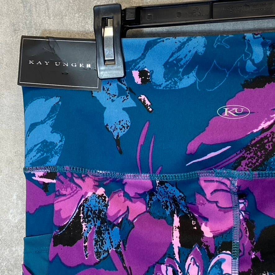 KAY UNGER Women's Blossom Bundle Teal Printed High-Waist Tummy Control Pull-On Leggings SZ L