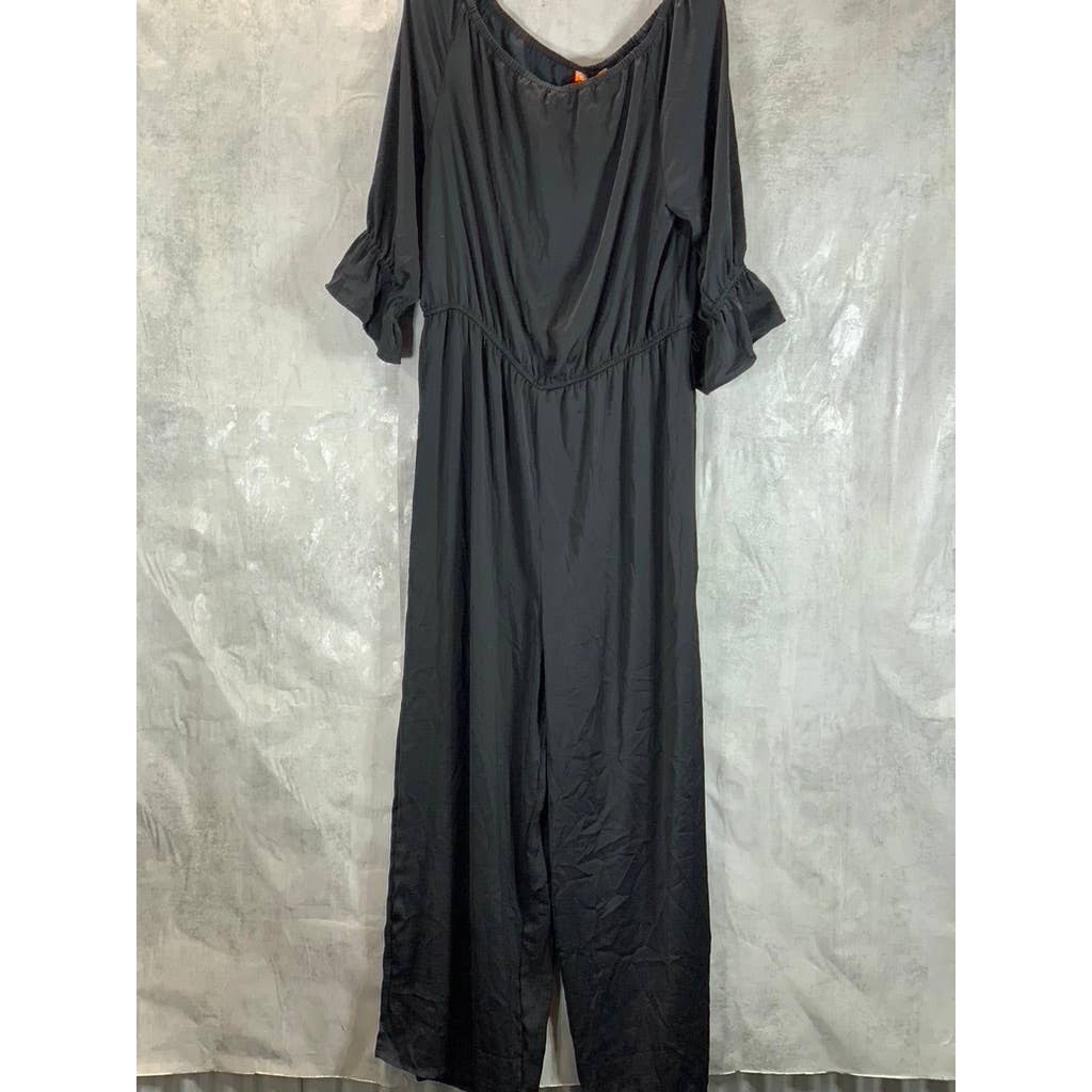 GIGI PARKER Women's Solid Black Off-The-Shoulder Long-Sleeve Wide-Leg Jumpsuit
