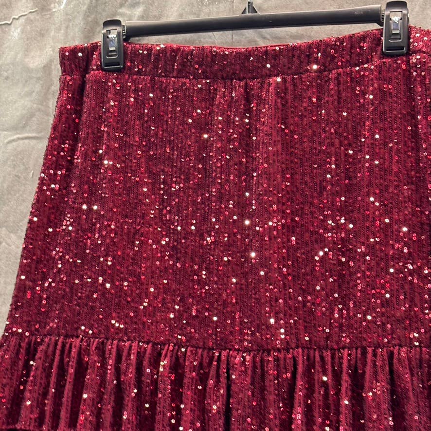 VINCE CAMUTO Women's Dark Wine Ruffled Sequin Embellished Mini Skirt SZ XL