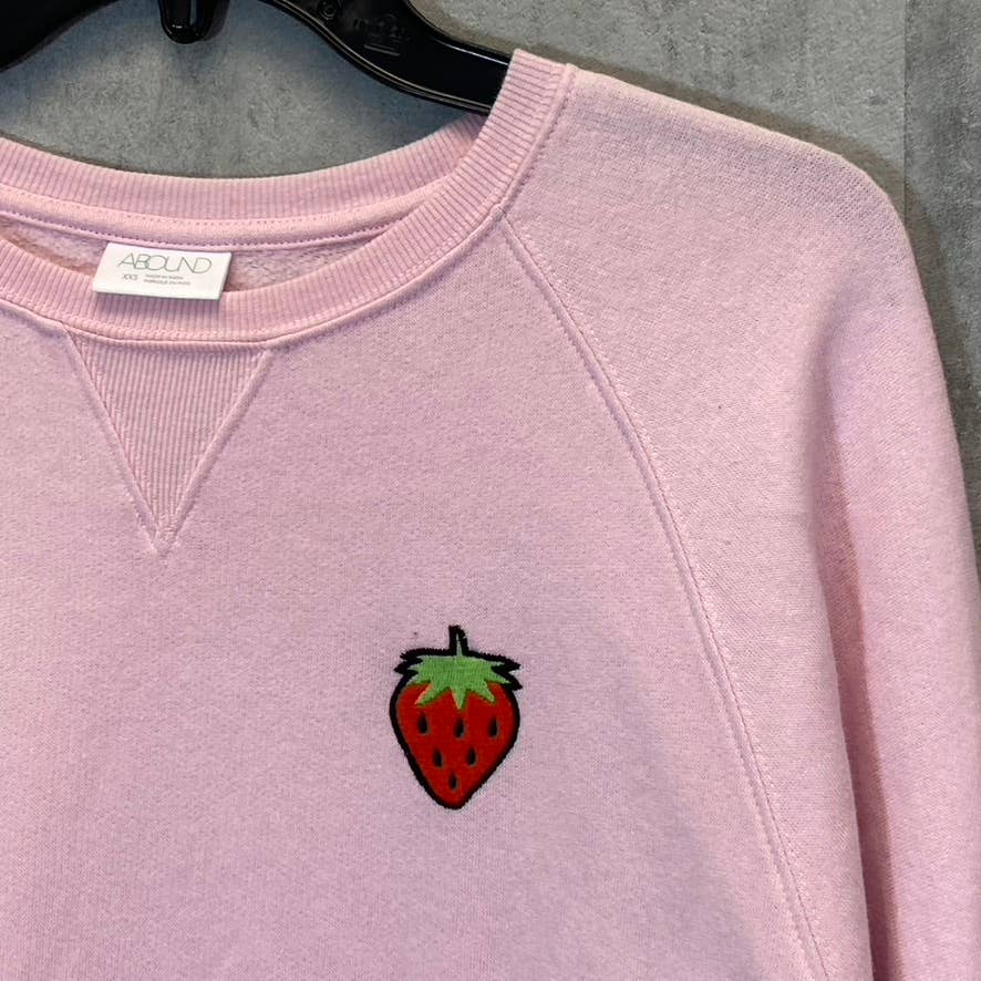ABOUND Women's Pink Strawberry Embossed Crewneck Raglan Long Sleeve Sweater SZ XXS