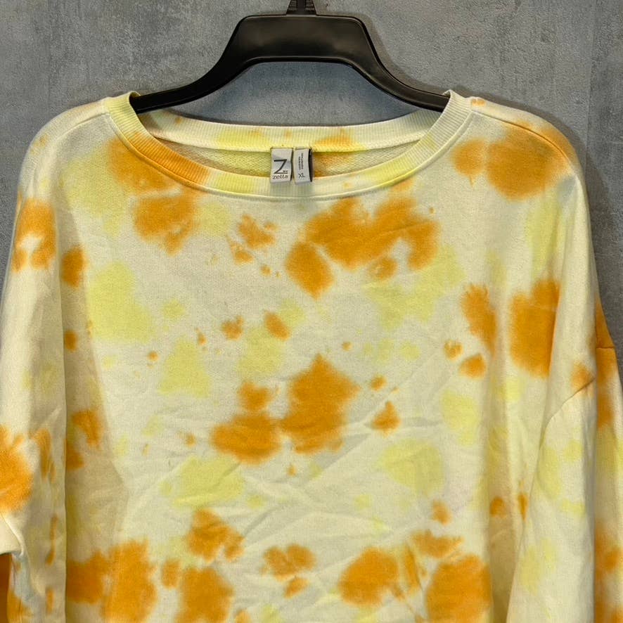 Z BY ZELLA Women's Yellow Green Finch Sunset Tie Dye Cropped Sweatshirt SZ XL