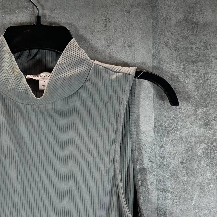 AND NOW THIS Women's Grey Ribbed Mock-Neck Sleeveless Top SZ L
