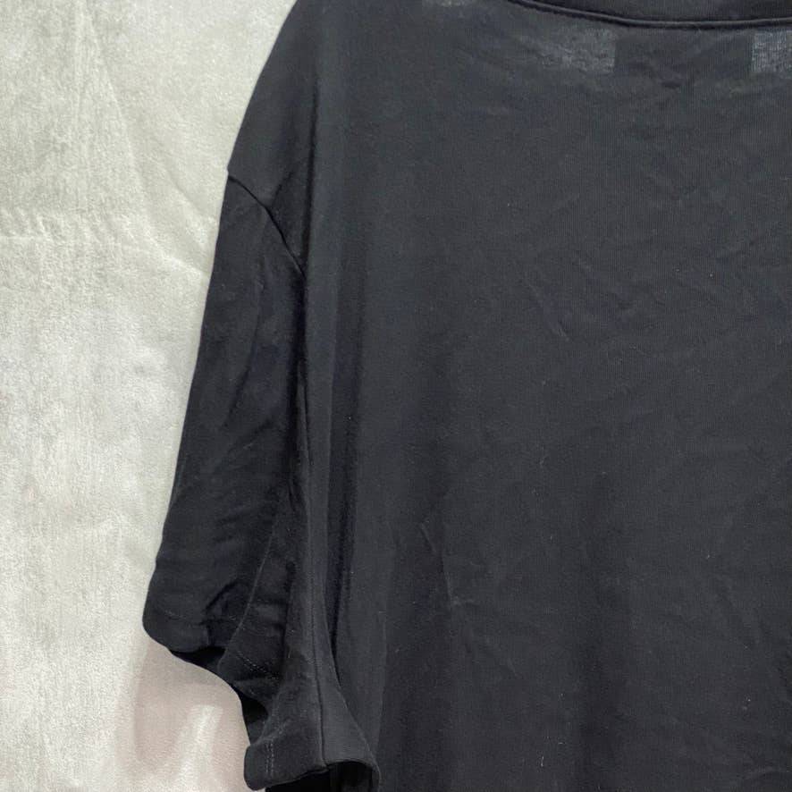 KAREN SCOTT Plus Size Solid Black Cotton Split Neck Short Sleeve Henley Top SZ 3X