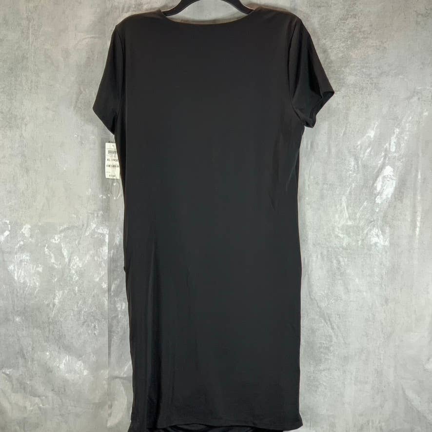 INC INTERNATIONAL CONCEPTS Women's Deep Black Faux-Wrap Ruched Mini Dress SZ XL