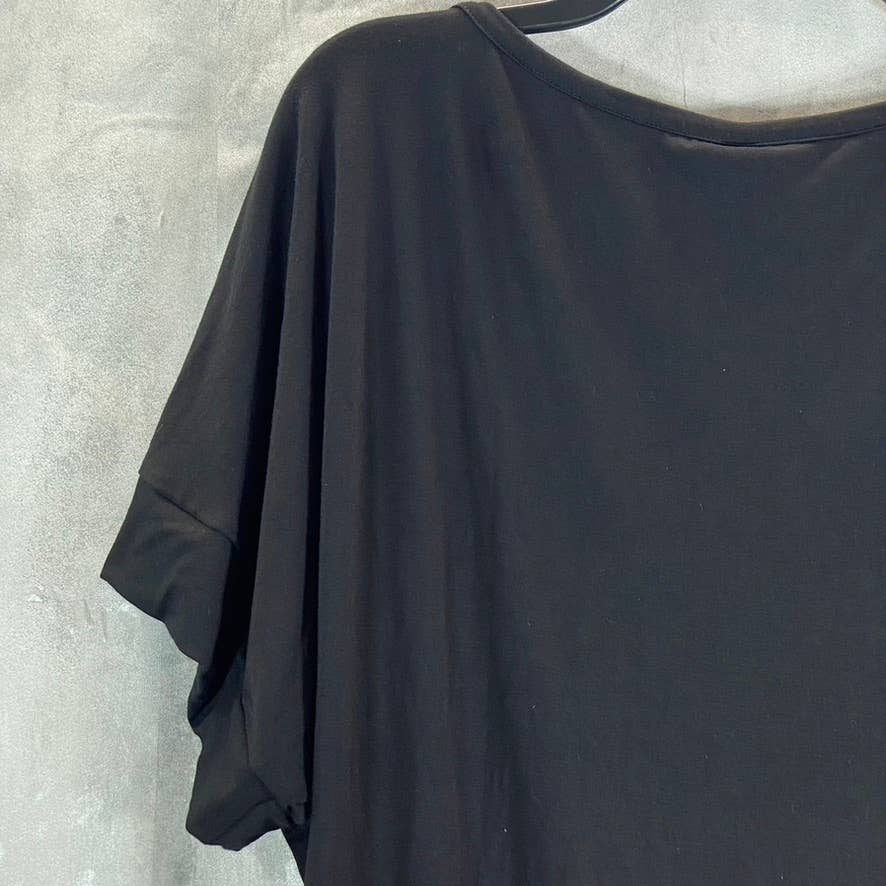 24SEVEN COMFORT APPAREL Women's Black Wide Sleeves Loose-Fit Dolman Top SZ M