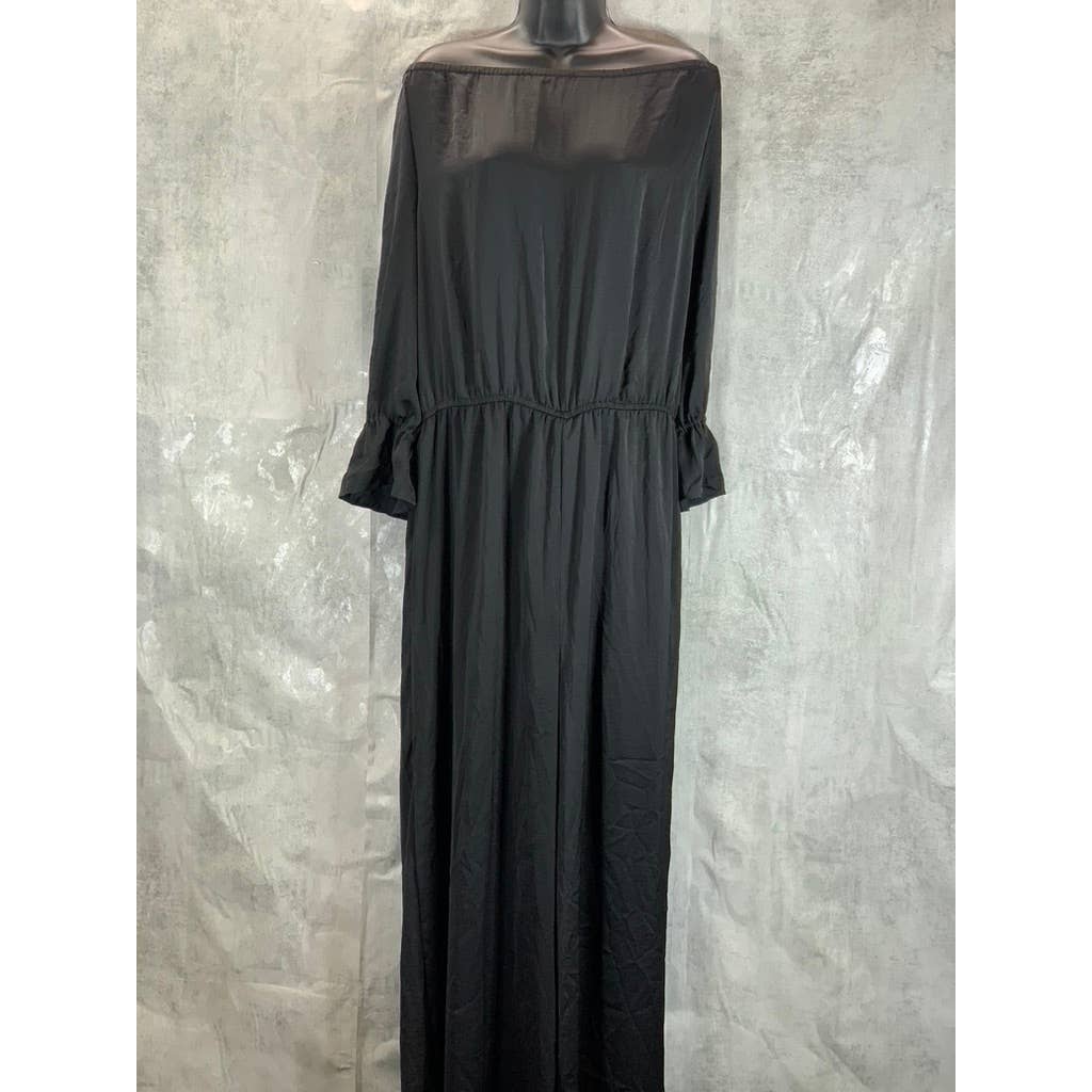 GIGI PARKER Women's Solid Black Off-The-Shoulder Long-Sleeve Wide-Leg Jumpsuit