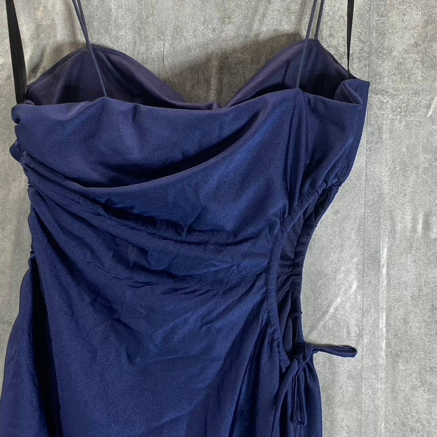 B. DARLIN Navy Bungee-Strap Square-Neck Cutout-Side Ruched Bodycon Dress SZ M