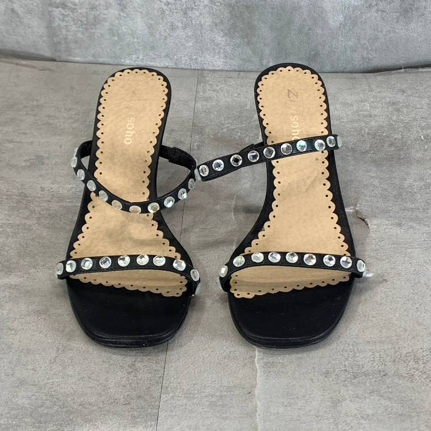 ZIGI SOHO Women's Black Lucy 2-Strap Rhinestone Square-Toe Sandals SZ 7.5