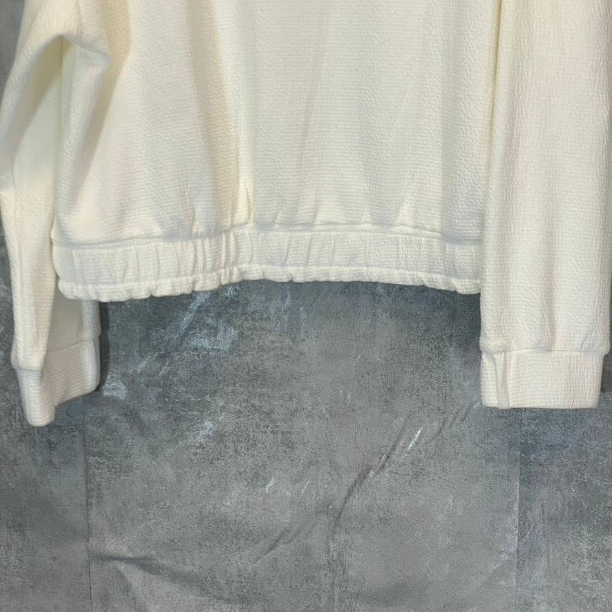 BB DAKOTA By Steve Madden Women's Ivory Just Zip It Textured Knit Pullover Sweatshirt SZ L