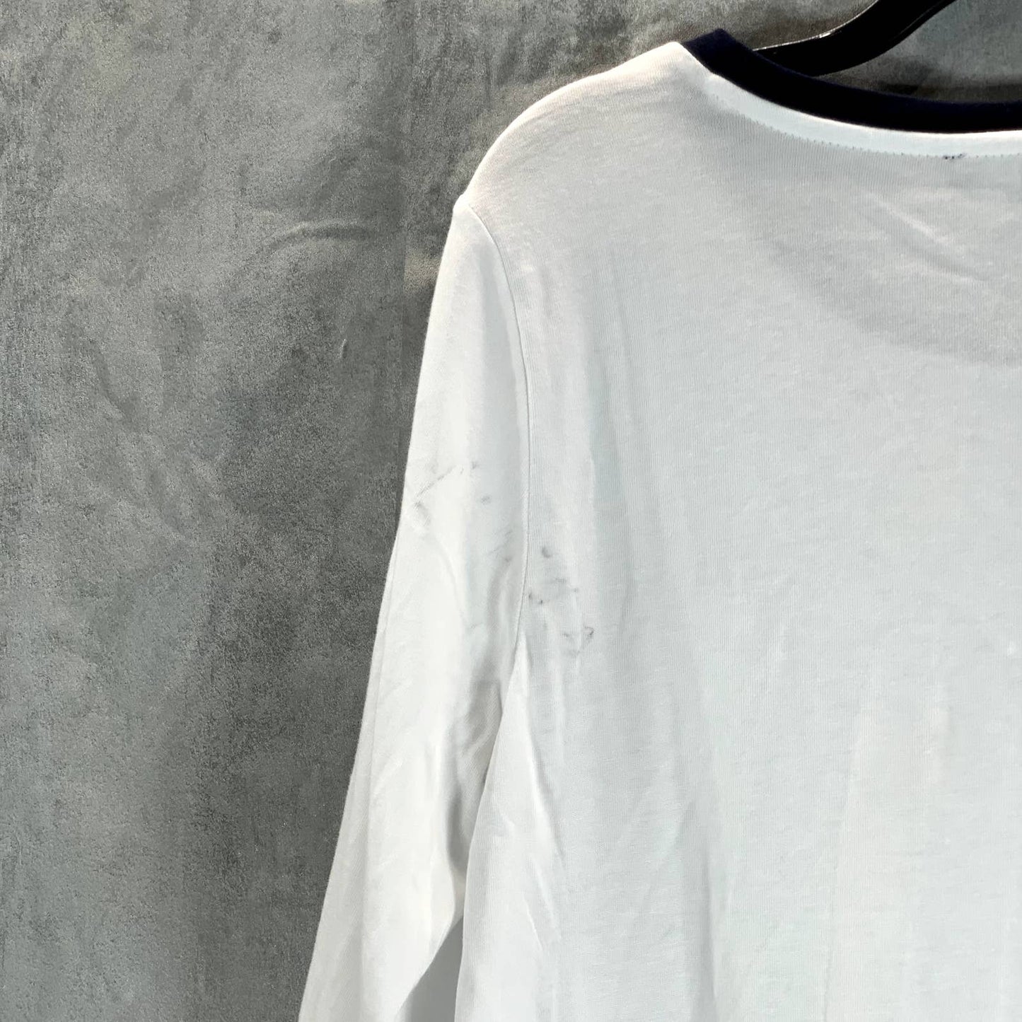 TOMMY HILFIGER Women's White Charm Crewneck 3/4 Stripe-Sleeve Top SZ M