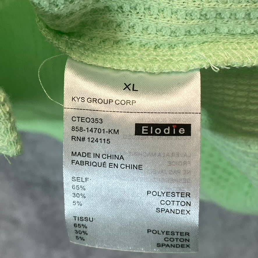 ELODIE Women's Neon Green Waffle Knit Short Sleeve Scoop Neck Button-Up Crop Top SZ XL