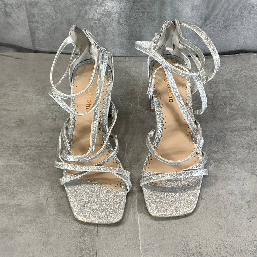 ZIGI SOHO Women's Silver Glitter Emila Strappy Square-Toe Sandals SZ 8