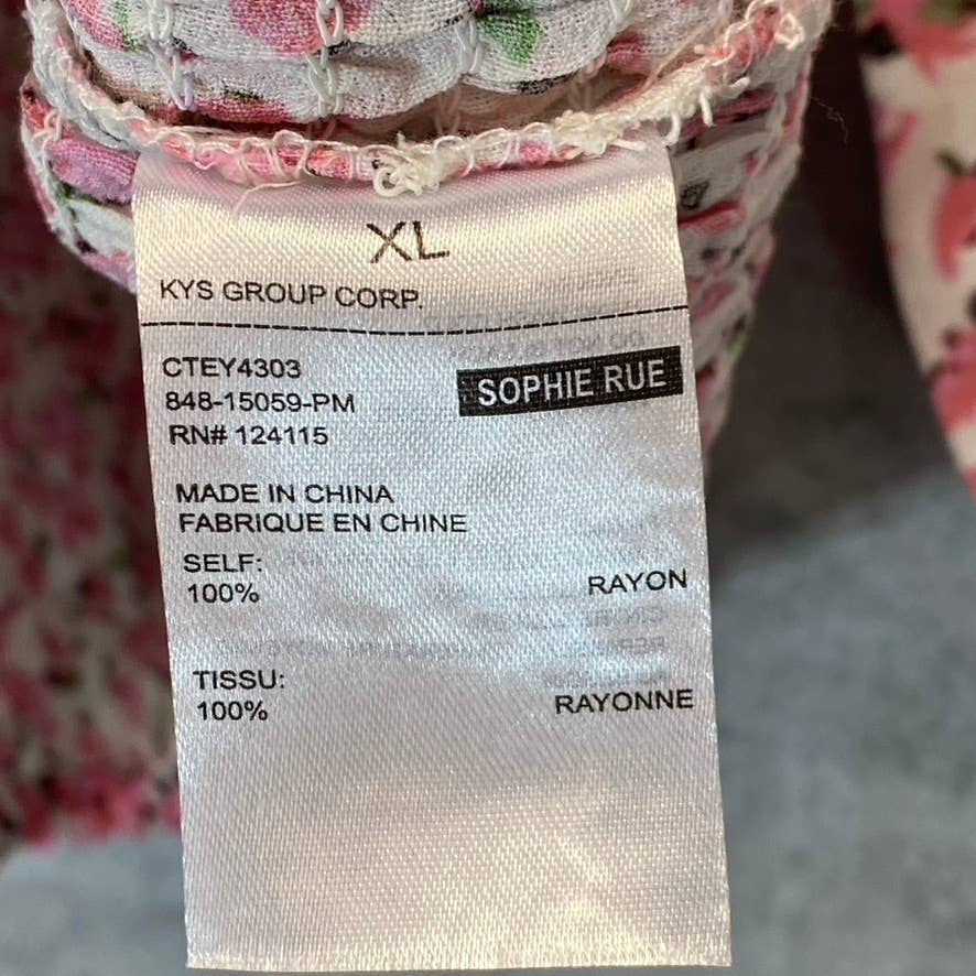 SOPHIE RUE Women's Pink Floral Print Shirred Blouse Puffy Sleeve Top SZ XL