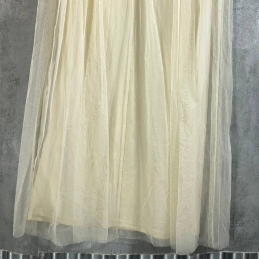 ADRIANNA PAPELL Women's Sandshell Beaded Mesh Short Elbow Sleeve Tulle Gown SZ6
