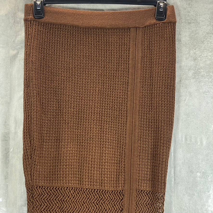 NINA PARKER Women's Plus Chocolate Brown Trendy Crochet Slit-Front Skirt SZ 0X