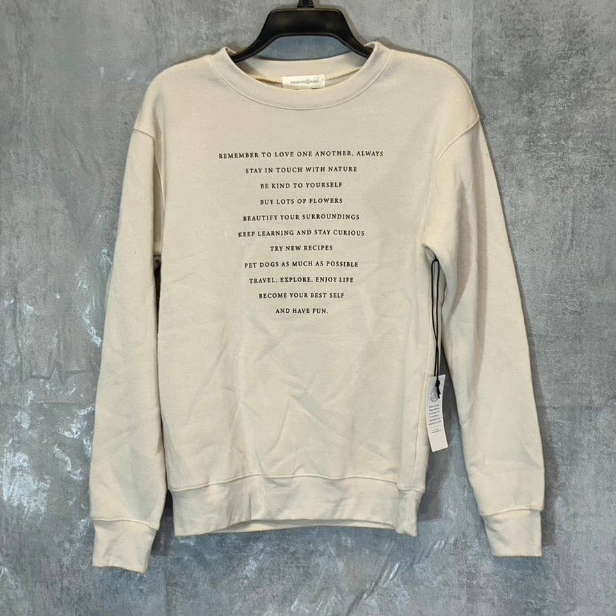 TREASURE & BOND Women's Ivory Fog Love One Another Pullover Crewneck Sweatshirt SZ XS