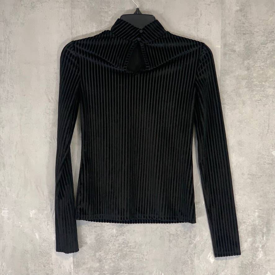 CHELSEA28 Black Velour Stripe Velvet Mock Neck Long Sleeve Top SZ XXS