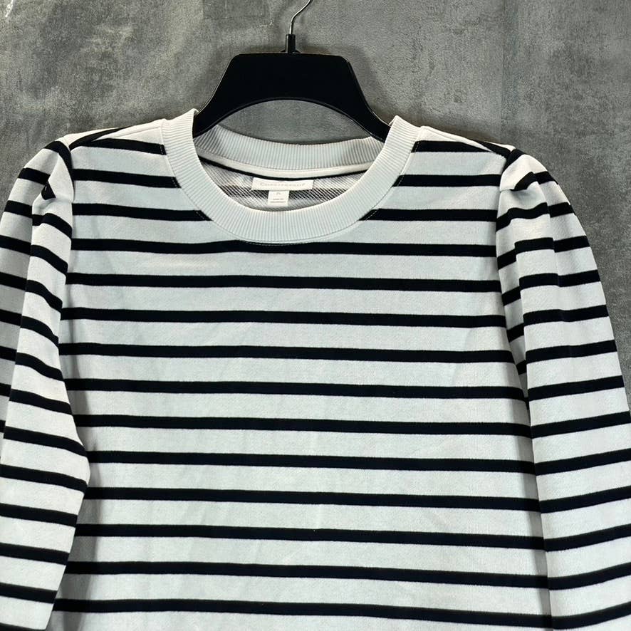 CHARTER CLUB Women's Petite Black-White Striped Sequin-Applique Sweatshirt SZP/L