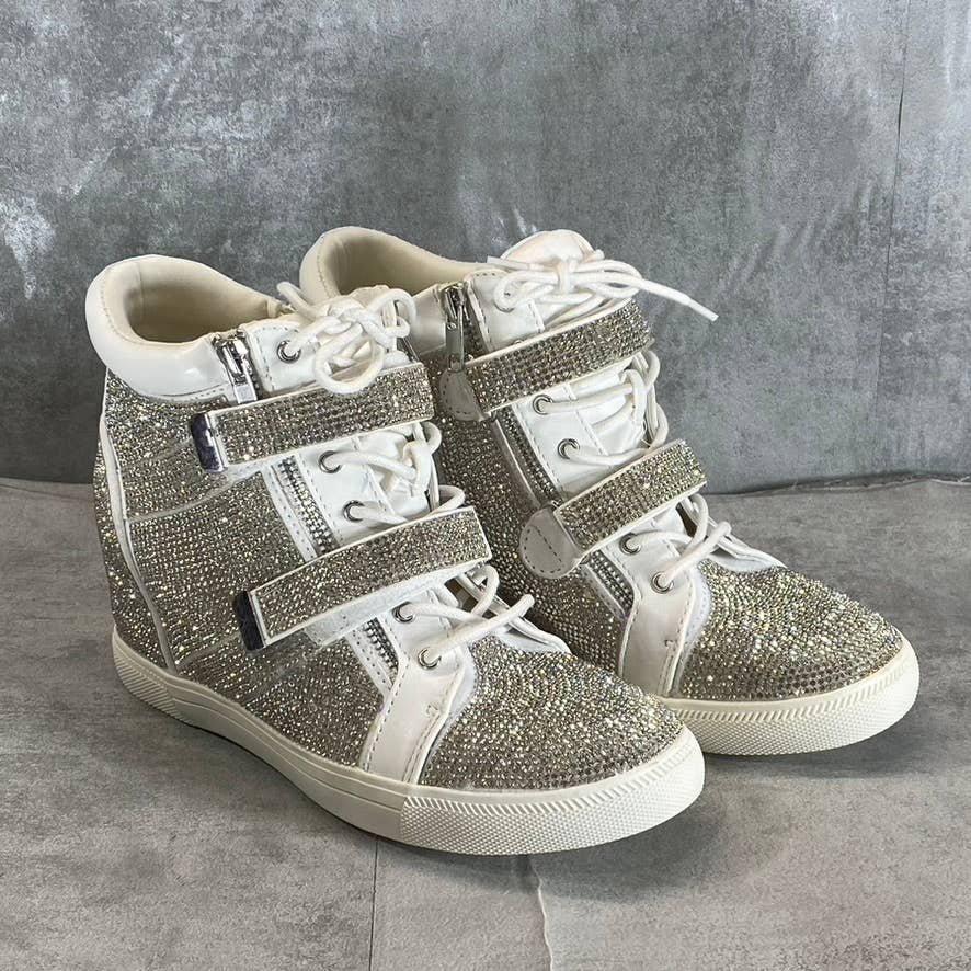 INC INTERNATIONAL CONCEPTS Women's Silver Rhinestone Debby Wedge Sneakers SZ 6.5