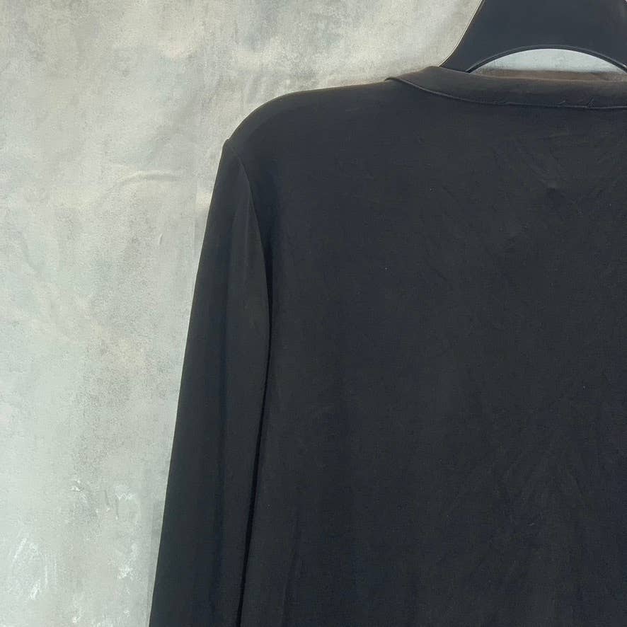 INC INTERNATIONAL CONCEPTS Women's Deep Black V-Neck Zip-Pocket Long-Sleeve Top