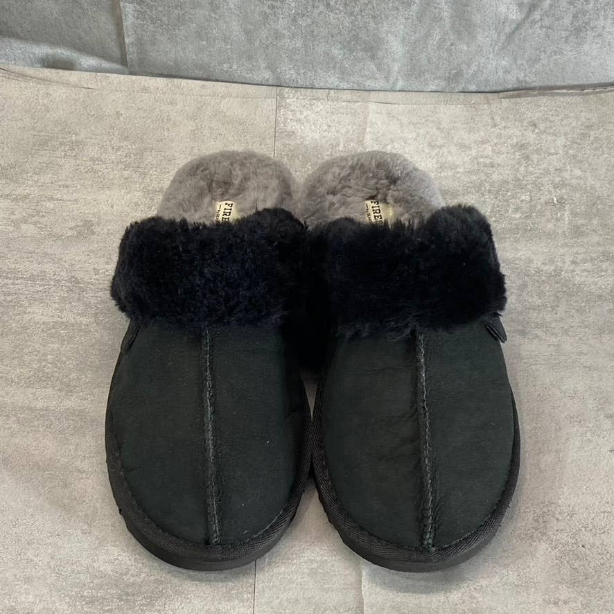 FIRESIDE By DEARFOAMS Women's Black Sydney Shearling Scuff Slip-On Slippers SZ10