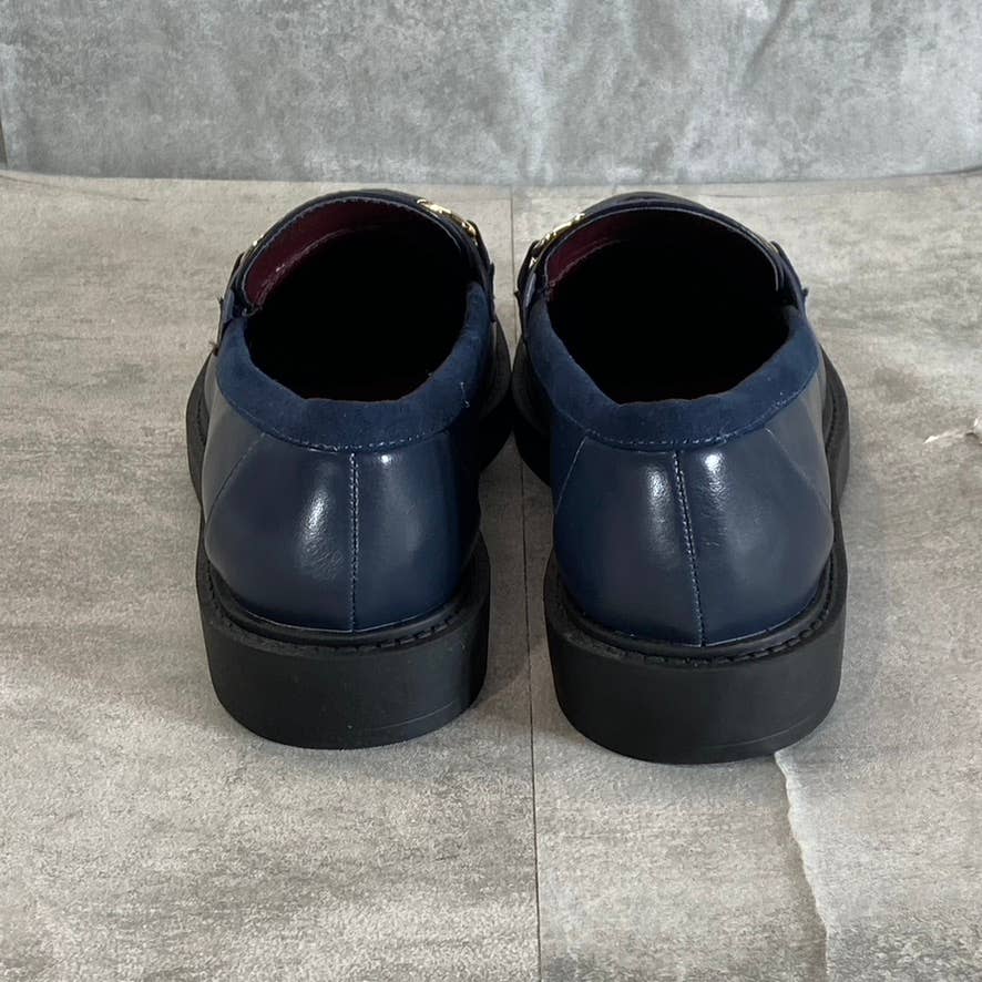 TOMMY HILFIGER Women's Navy Trevys Slip-On Moc-Toe Block-Heel Loafers SZ 6
