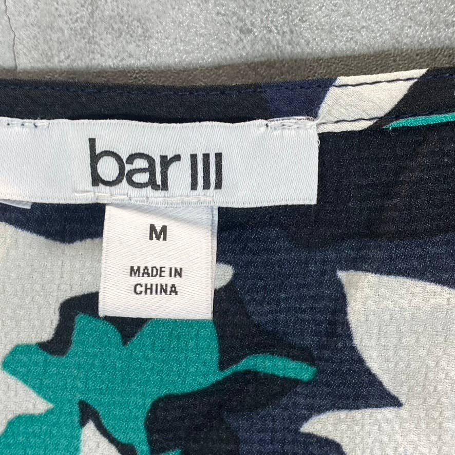 BAR III Women' Bar Navy Combo Printed V-Neck Bell Long-Sleeve Top SZ M