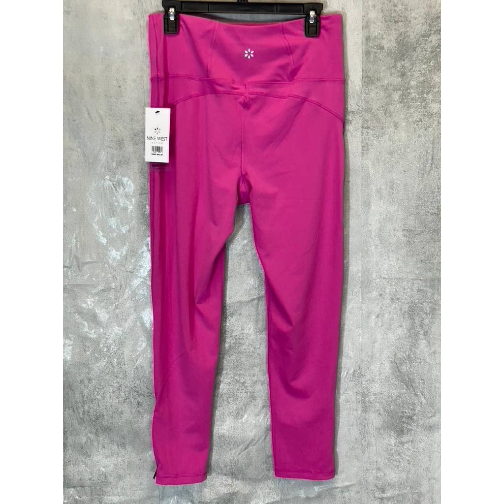 NINE WEST Women's Pink Beauty Crapped Zipper Hem Pull-On Stretch High-Waist Active Leggings SZ L