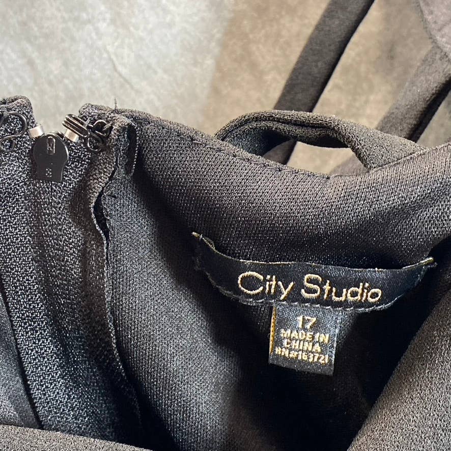 CITY STUDIO Juniors' Black Ruffle Cap-Sleeve X-Back Sheath Mini Dress SZ 17