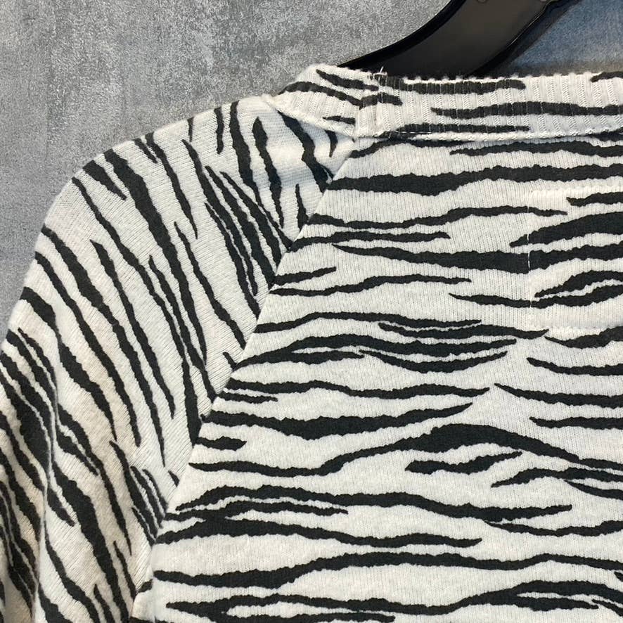 CHASER Women's Black-White Zebra Print Shirred Long Sleeve Crewneck Sweatshirt SZ S
