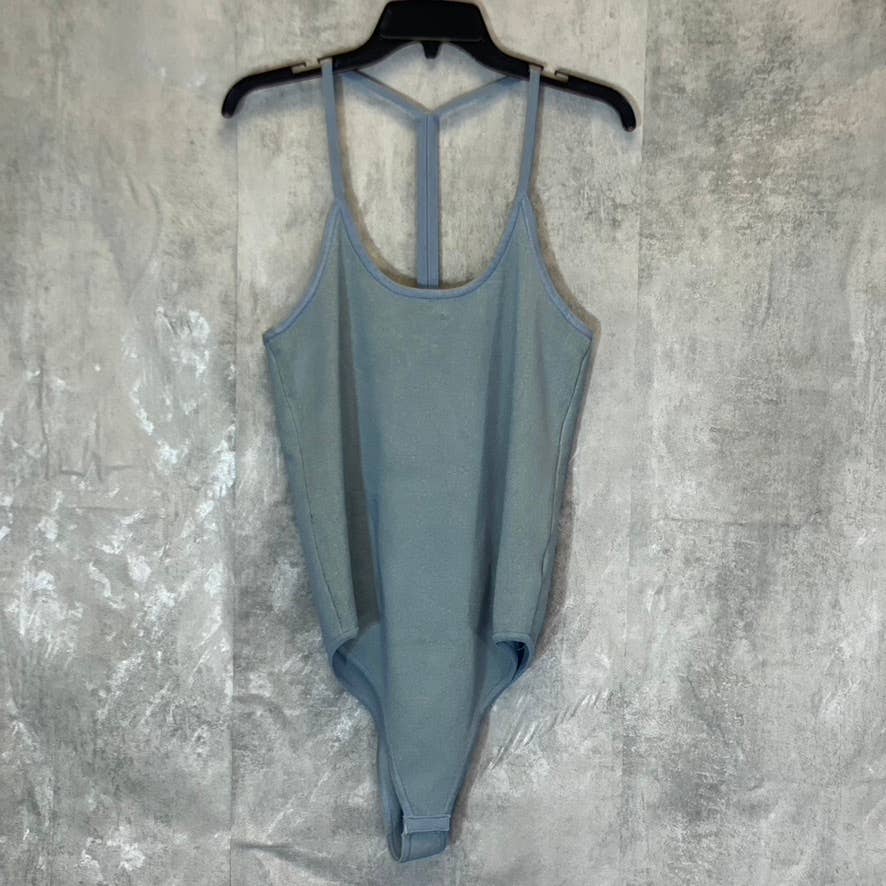 WAYF '98 Women's Plus Size Oasis Blue Deep Scoop Neck T-Strap Bodysuit SZ 2X