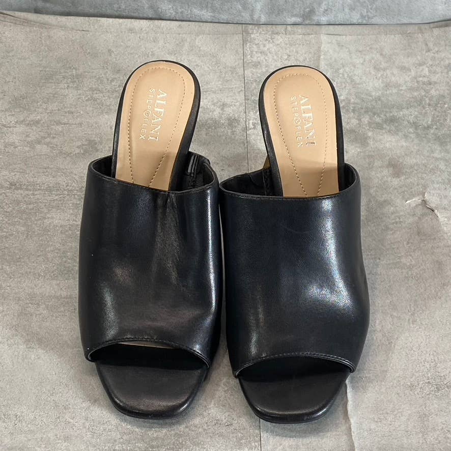 ALFANI STEP N' FLEX Women's Black Smooth Magnolea Wood-Heel Dress Sandals SZ 9