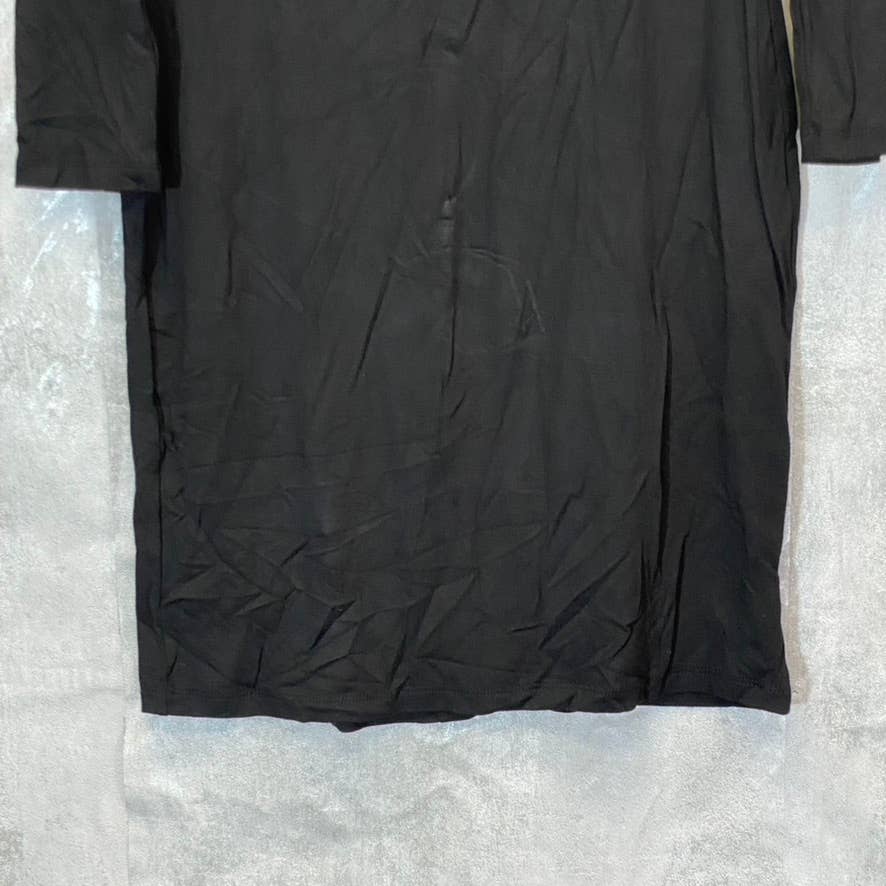 FRAICHE BY J Women's Solid Black Asymmetrical Neck Long Sleeve Sheath Dress SZ M