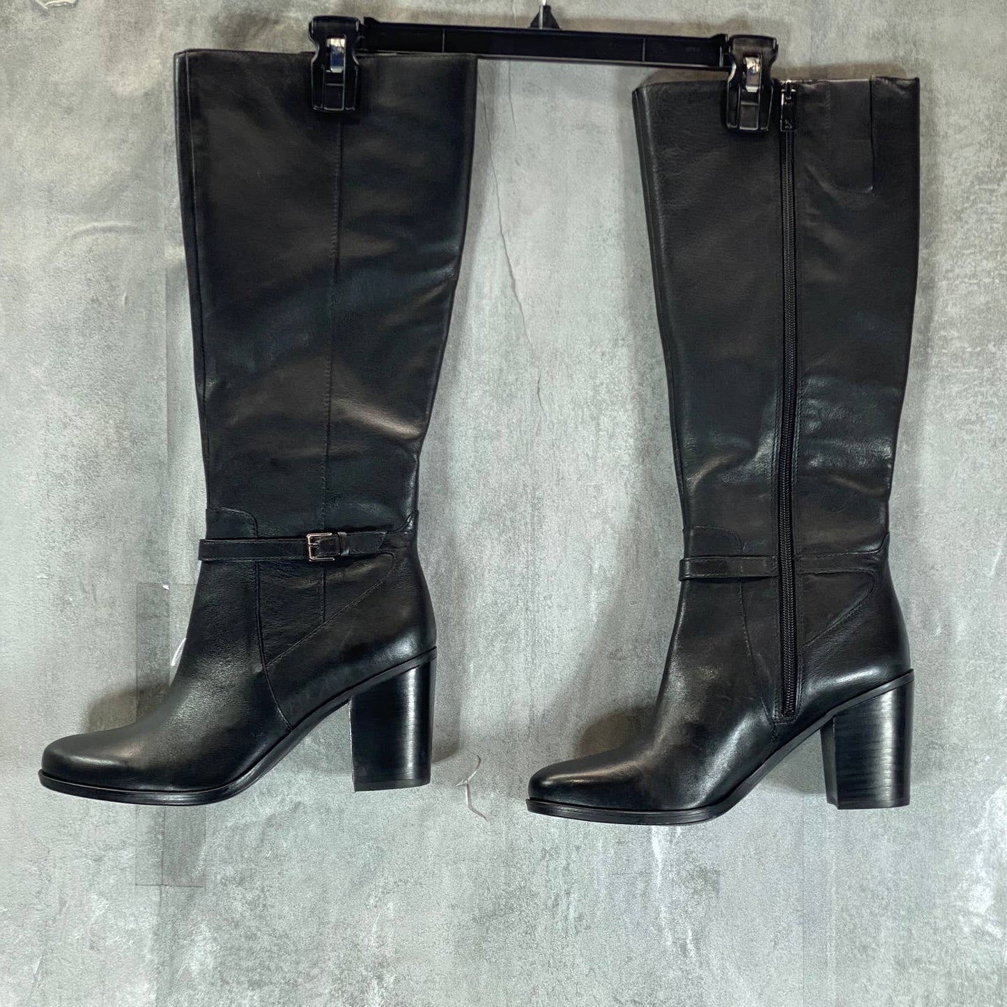 NATURALIZER Women's Black Leather Kalina Rounf-Toe Block-Heel Tall Boots SZ 9