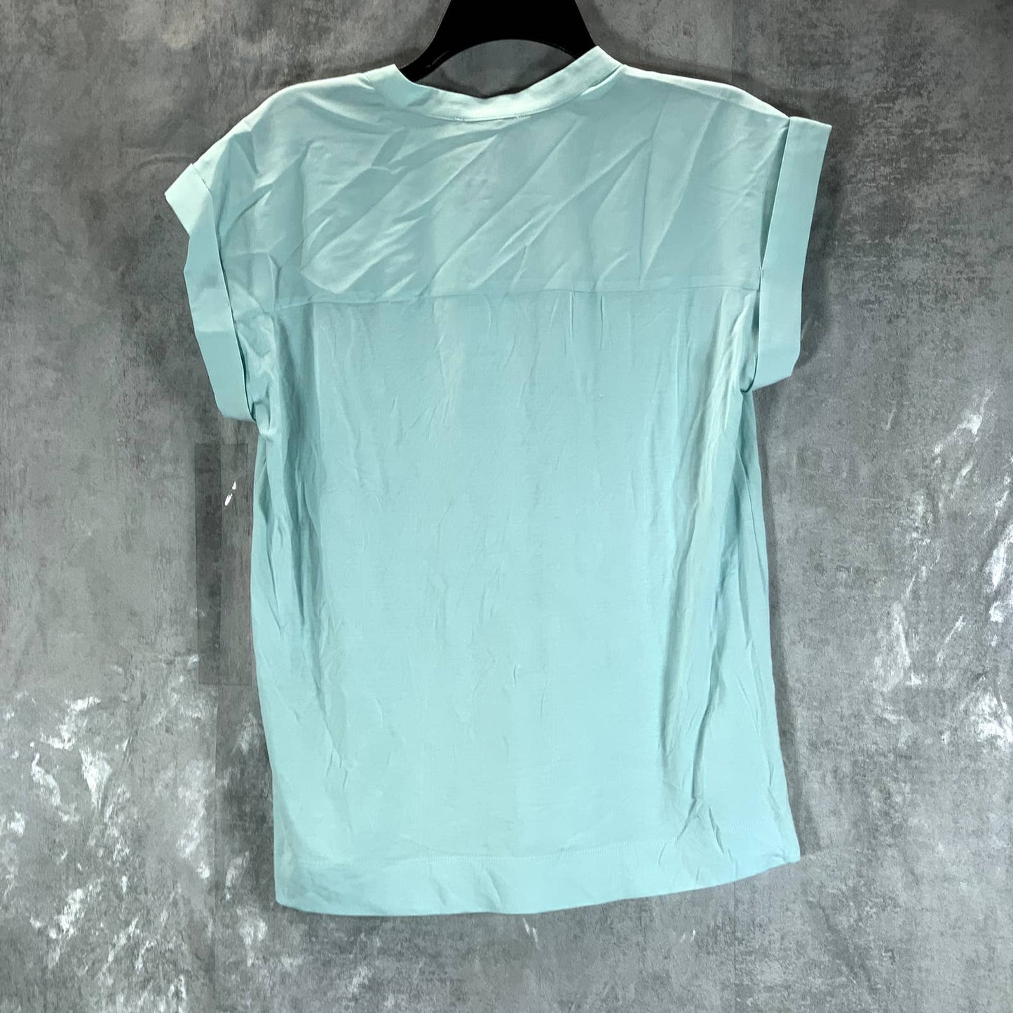 CALVIN KLEIN Women's Seaspray V-Neck Mixed-Texture Short Sleeve Top SZ XS