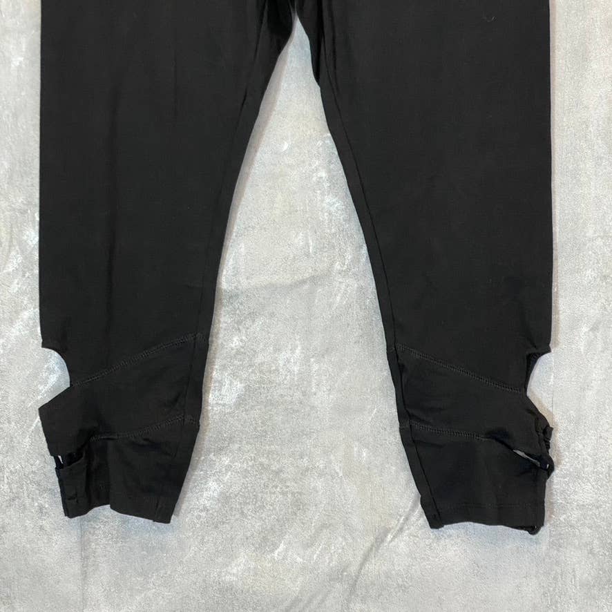 RBX Women's Solid Black Cutout Hem High-Rise Pull-On Capri Leggings SZ M