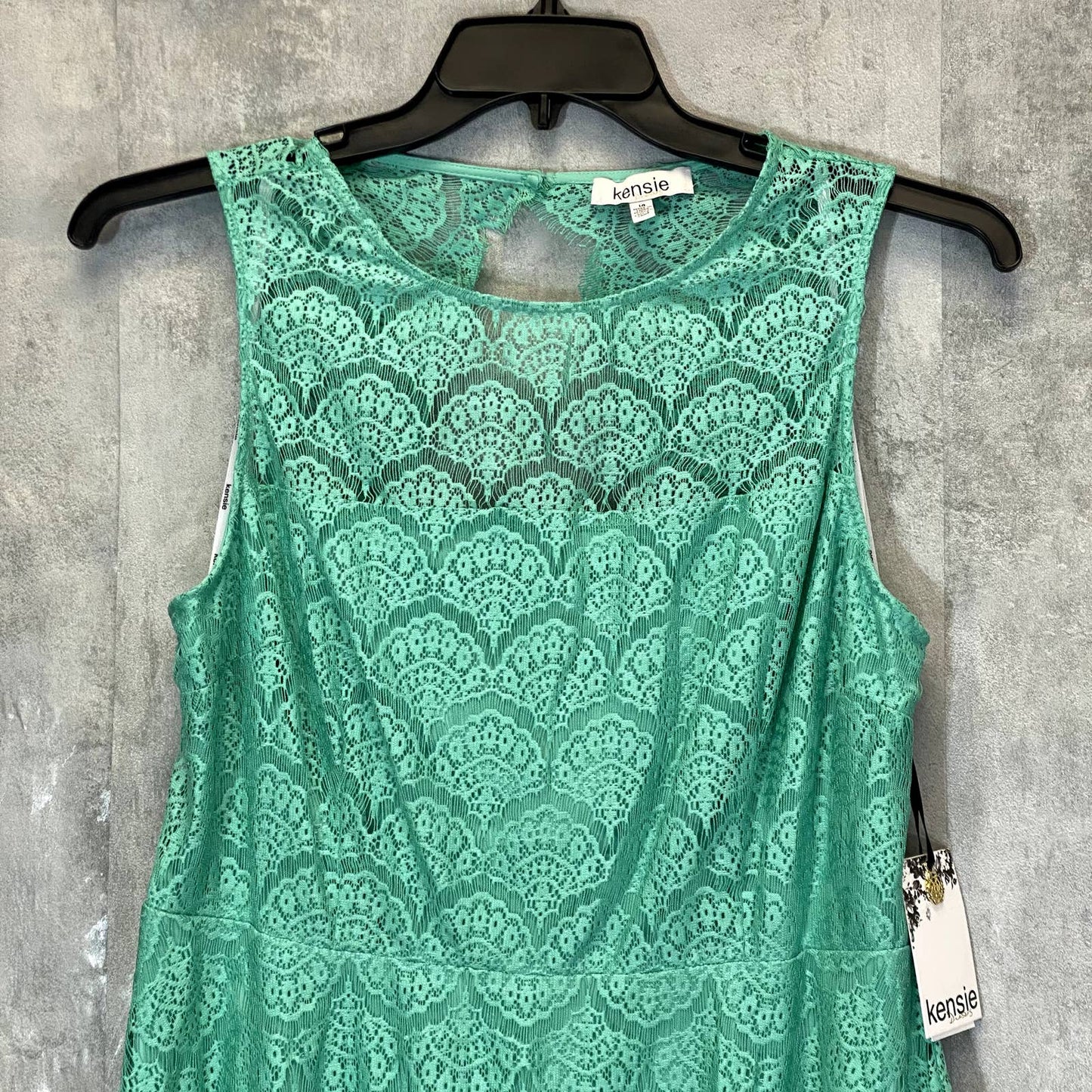 KENSIE Women's Turquoise Lace Sleeveless Keyhole Fit & Flare Mini Dress SZ 14