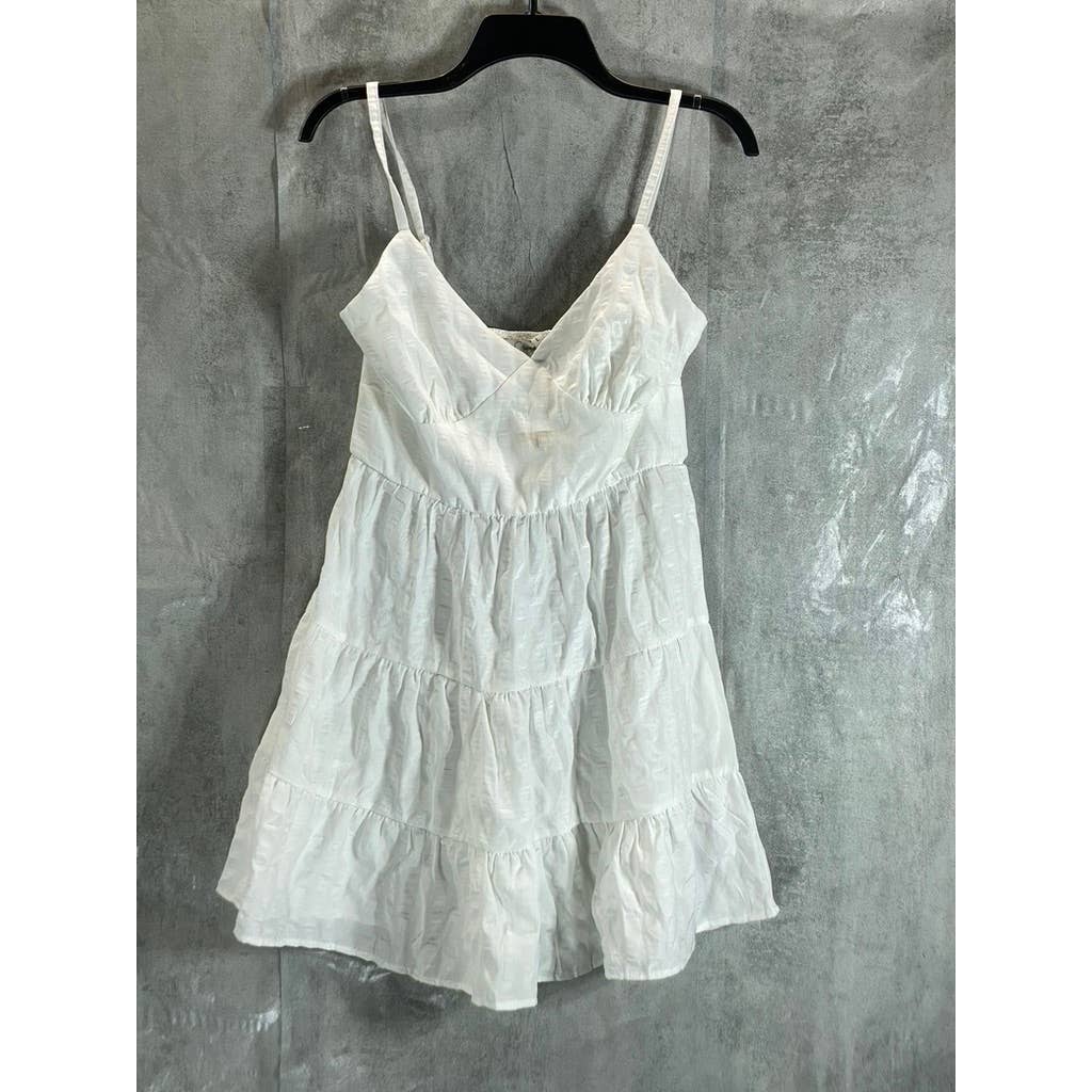 SPEECHLESS Juniors' Ivory V-Neck Adjustable Spaghetti Strap Tiered Mini Dress