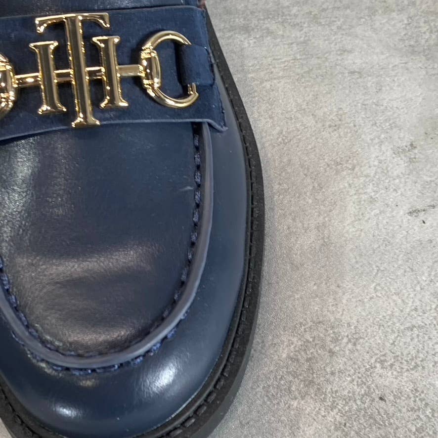 TOMMY HILFIGER Women's Navy Trevys Slip-On Moc-Toe Block-Heel Loafers SZ 6